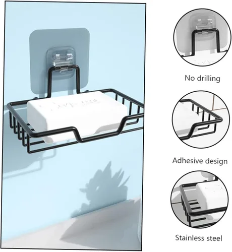 Vista 5 de SHOWERORO Caja de acero inoxidable Jabonera Estante de metal Estante de fregadero Soporte de esponja de acero inoxidable Estantería de acero