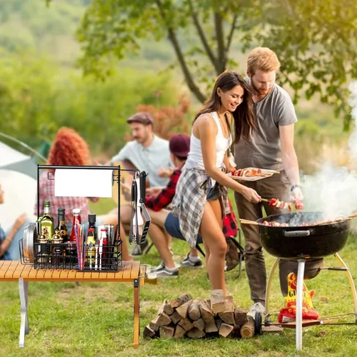 Vista 8 de Carrito para barbacoa, organizador de parrilla para asar al aire libre con soporte para toallas de papel, organizador de utensilios de parrilla
