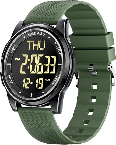 Vista 54 de Beeasy - Reloj digital de pulsera resistente al agua con cronómetro, alarma, cuenta regresiva, doble zona horaria, ultrafino, pantalla angular muy