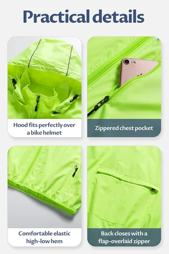 Vista 6 de CREATMO US Chaqueta impermeable plegable para hombre con capucha extraíble