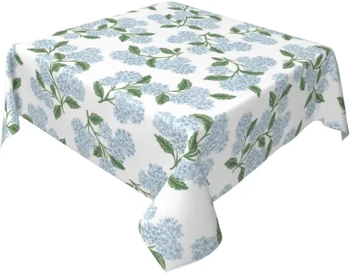 Vista 16 de Mantel floral azul marino de 54 x 54 pulgadas, mantel cuadrado de flores azul oscuro y blanco, mantel de poliéster para fiestas de vacaciones
