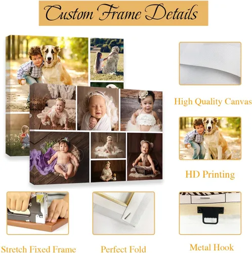 Vista 5 de DOARTDO Lienzo fotográfico personalizado con 4 collage de fotos múltiples, arte de pared personalizado para familia, niños, bebés, mascotas, marco
