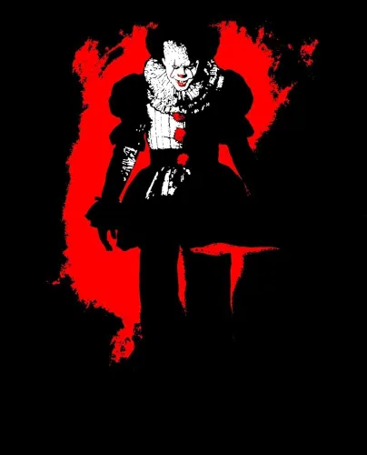 Vista 2 de IT 2017 Pennywise - Camiseta negra para hombre, diseño de letras rojas