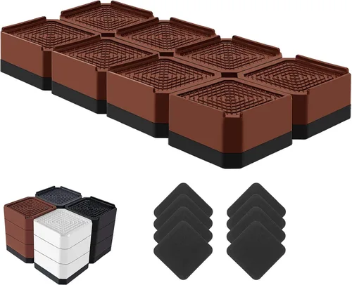 Vista 30 de Elevadores de cama resistentes, bloques elevadores de muebles ajustables de 1.5, 3, 4.3 pulgadas para patas de sofá, mesa, escritorio, refrigerador