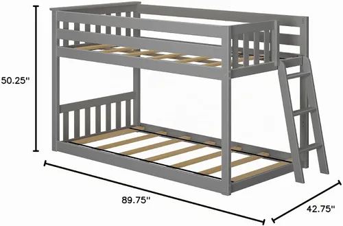 Vista 2 de Max & Lily - Litera baja, base de cama individual sobre individual para niños con escalera al final, color gris