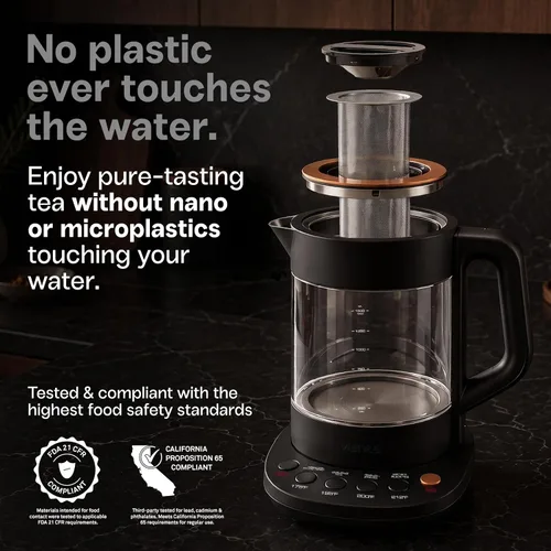 Vista 3 de Vianté - Tetera eléctrica con infusor para hojas sueltas. Elaborador de té caliente con control de temperatura y apagado automático. Tetera