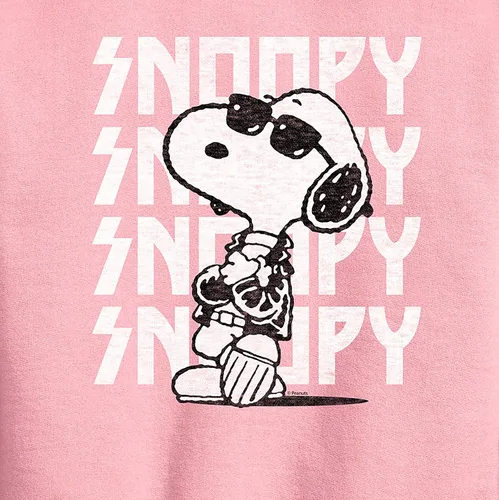 Vista 2 de HYBRID APPAREL - Peanuts - Snoopy Rock Name Repeat - Sudadera de forro polar con cuello redondo para niños y jóvenes