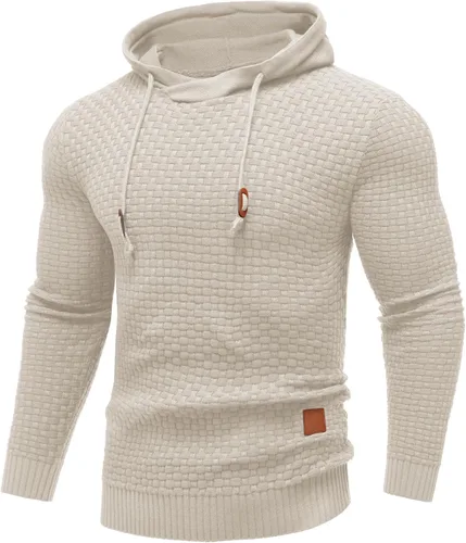 Vista 6 de COOFANDY Sudadera con capucha para hombre, casual, de manga larga, con cordón, de punto gofre, ajustada