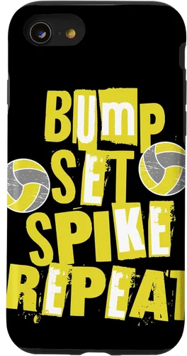 Vista 13 de iPhone XR Parents Girls Volleyball Bump Set Spike Repeat Yellow & Gray Case