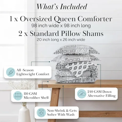 Vista 2 de Juego de edredón tamaño matrimonial/queen con 2 fundas de almohada, retazos 40 - Parche Global Gris