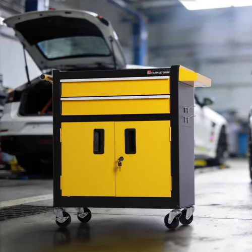 Vista 2 de Carrito Caja de Herramientas Resistente de Acero Rodante con Puertas con Cerradura (TZ12 Negro Amarillo)
