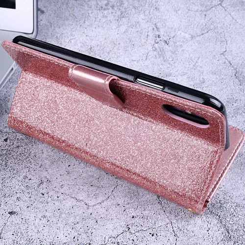 Vista 7 de Funda con purpurina para Oneplus 8 con protector de pantalla de vidrio templado y ranura para tarjetero con función atril de cuerpo completo