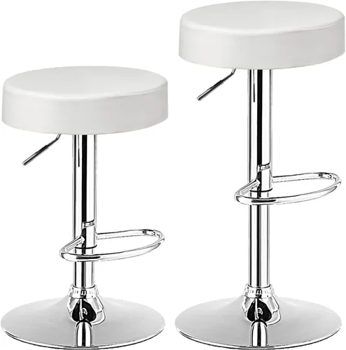 Vista 10 de ReunionG Juego de 2 taburetes de bar giratorios, taburetes de bar ajustables con reposapiés y base cromados, modernos taburetes de isla de piel