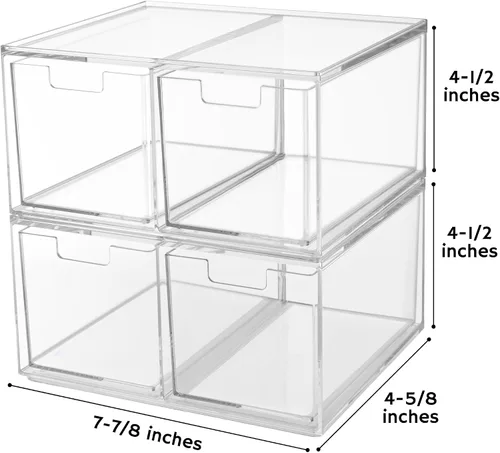 Vista 2 de STORi Chloe - Organizador de cajones transparente que ahorra espacio (4 cajones altos) para organizar suministros de oficina, cocina, belleza