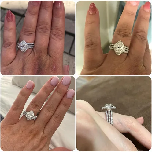 Vista 2 de Newshe Jewellery Anillos de compromiso vintage para mujer AAAAA CZ anillo de boda realzador nupcial conjunto de 3.5 quilates plata de ley 925 halo