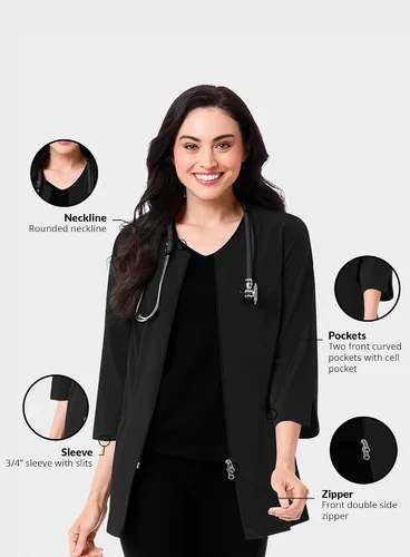 Vista 6 de Maevn Chaqueta de laboratorio médico de manga 3/4 para mujer inteligente Negro