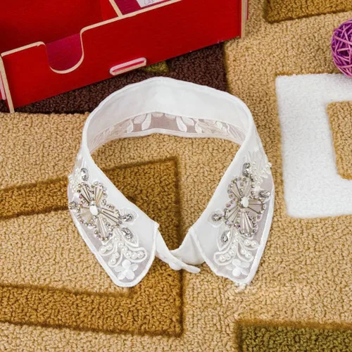 Vista 3 de 2 piezas para mujer, elegante y desmontable, cuello de pedrería, cuello falso, cuello de Dickey, color negro y blanco