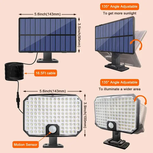 Vista 7 de Luces solares con sensor de movimiento para exteriores, impermeables, 3 modos, funciona con energía solar, luces de cobertizo del atardecer al