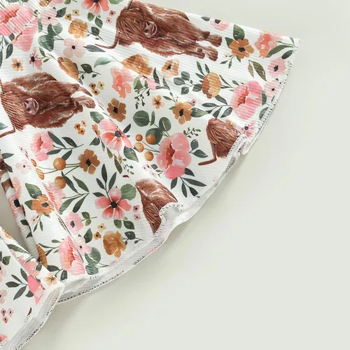 Vista 7 de Conjunto de ropa de bebé occidental para niñas, con estampado de vaca, pantalón y diadema