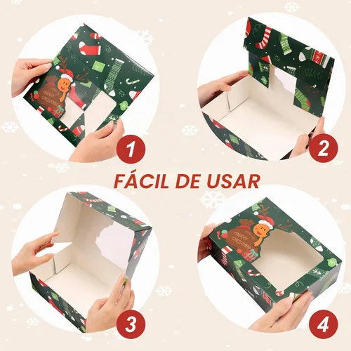 Vista 3 de Paquete de 24 cajas para galletas de Navidad (21x15x7 cm), cajas para regalos navideños, cajas de panadería con ventana para intercambio de regalos