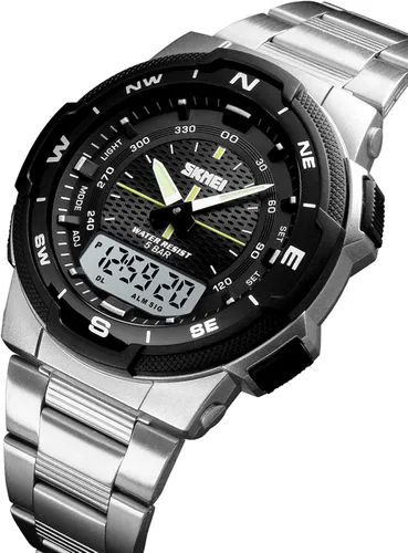 Vista 2 de findtime Reloj deportivo militar para hombre, impermeable, electrónico, digital, analógico, de doble pantalla