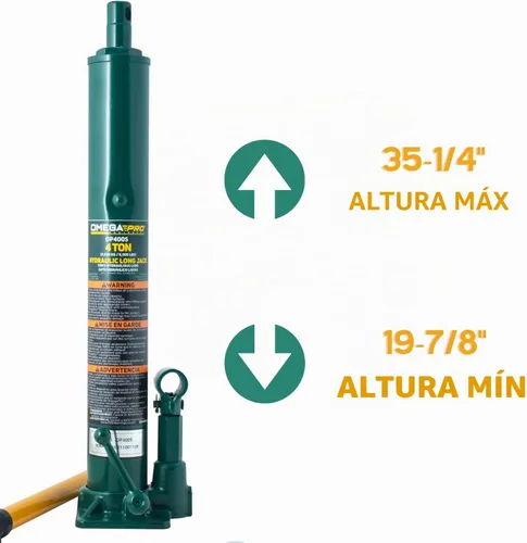 Vista 3 de Omega Pro Gato hidráulico largo Ram - Capacidad de 4 toneladas con base plana para taller de garaje automático, verde (OP400S)