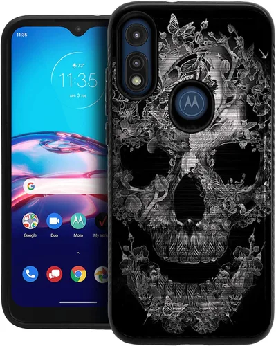 Vista 6 de CasesOnDeck Funda delgada compatible con Motorola Moto E (2020) / Moto E [Armadura cepillada] Negro de doble capa delgada cubierta de agarre
