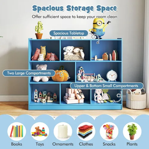 Vista 5 de HONEY JOY Organizador de almacenamiento de juguetes para niños, estante de almacenamiento de 8 secciones para preescolar, organizador de estante