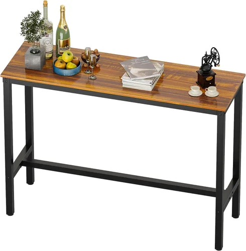 Vista 10 de Teraves Mesa de bar, mesa de bar con altura de barra, mesa de altura de mostrador con marco de metal resistente, mesa rectangular alta para cocina