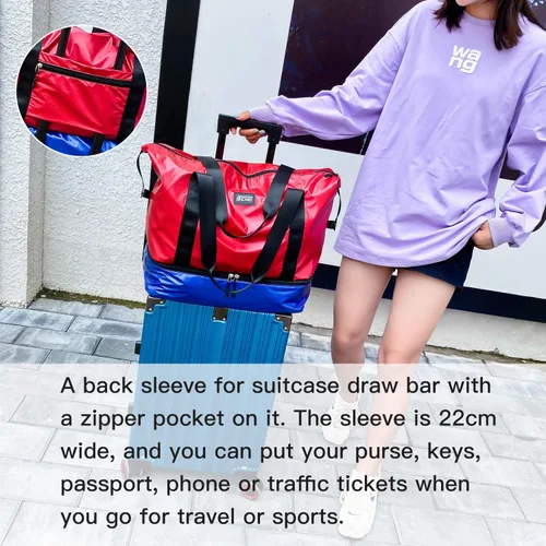 Vista 6 de fancyfree Bolsa de doble capa, bolsa de viaje grande con compartimento inferior para zapatos, bolsa de lona ideal para mujeres y hombres