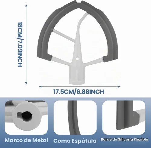 Vista 2 de Batidor de borde flexible de 6 cuartos para batidoras KitchenAid con bordes de silicona para accesorios y accesorios de ayuda de cocina