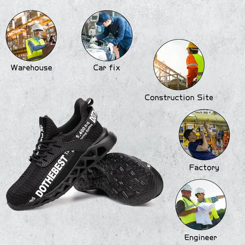 Vista 7 de Furuian - Tenis con punta de acero para hombres y mujeres, zapatos de seguridad ligeros, cómodos, a prueba de pinchazos, zapatos de trabajo