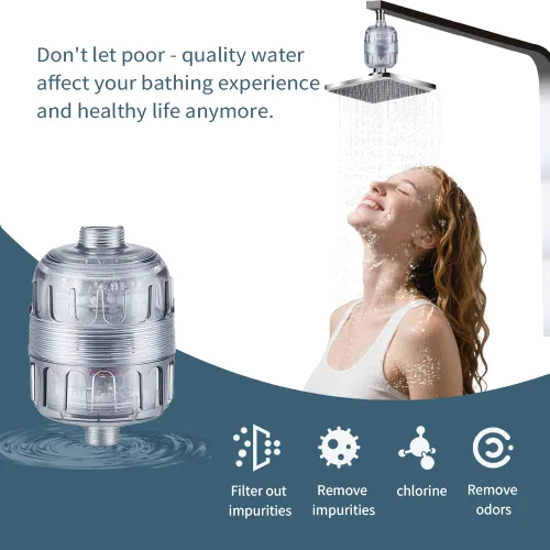Vista 5 de Filtro de cabezal de ducha, sistema de filtración de 15 etapas, elimina el cloro y los metales pesados, suaviza el agua para una piel y cabello más
