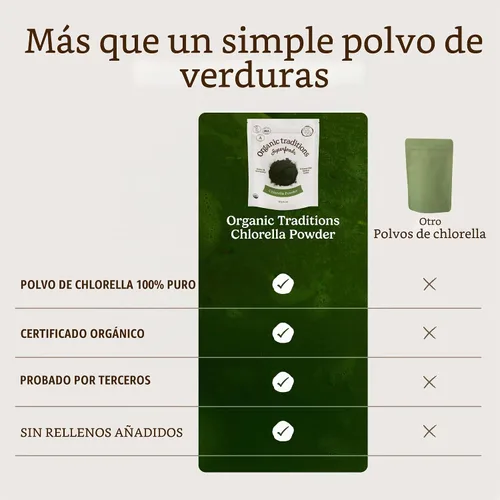 Vista 5 de Organic Traditions Polvo de algas Chlorella, fórmula de pared celular rota