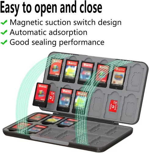 Vista 2 de YUNKOZAND Switch Game Card Case Compatible with SwitchOLEDLite,Portable Switch Game Holder with 24 Games Cartridge Slot&24 SD Card Storage, Travel