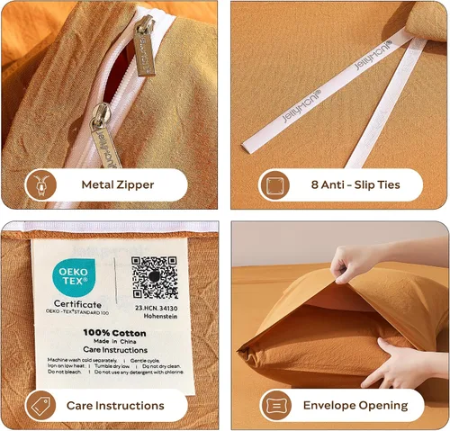 Vista 6 de JELLYMONI Funda de edredón tamaño individual, funda de edredón 100% algodón lavado con textura similar al lino, ropa de cama transpirable y suave