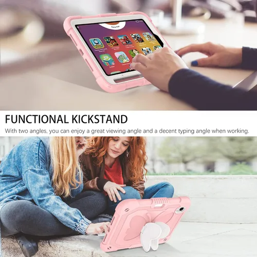 Vista 5 de DUEDUE Funda para iPad mini 7 (A17 Pro) 2024, iPad mini 6 2021, alas de mariposa con soporte para lápiz, funda protectora a prueba de golpes