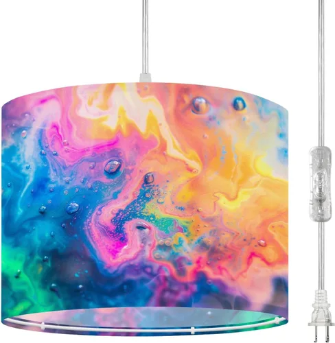 Vista 20 de Plug in Pendant Light Succulent Field Stained Glass Panel Hanging Lamp with Plug in Cord 16.4 ft Dimmable Hanging Light for Bedroom Kitchen Island