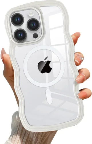 Vista 60 de QLTYPRI Funda magnética para iPhone 11 compatible con Magsafe, bonita funda transparente con marco de onda rizada para niñas y mujeres, parachoques