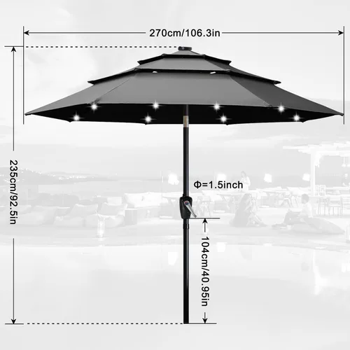 Vista 28 de ABCCANOPY Sombrilla solar de patio de 3 niveles de 11 pies, 32 luces LED Beige