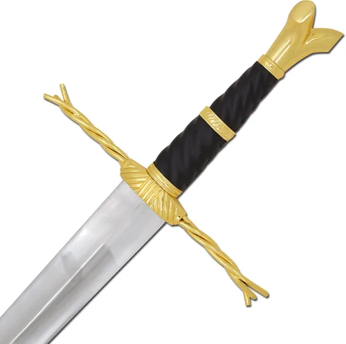Vista 4 de Medieval Warrior Espada larga con mango de oro Writhen de rama alemana del siglo XV y media espada con vaina de cuero real