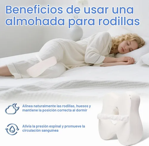 Vista 6 de Almohada de espuma viscoelástica para rodillas para dormir de lado, almohada para piernas con banda elástica para ciática, dolor de cadera
