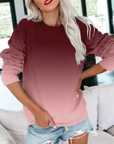 Vista 2 de BeadChica Sudadera casual con cuello redondo para mujer, manga larga, lindo suéter holgado