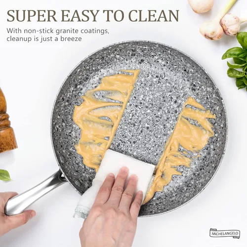 Vista 5 de MICHELANGELO Stone - Juego de utensilios de cocina de 10 piezas, ollas y sartenes ultra antiadherentes con revestimiento derivado de piedra