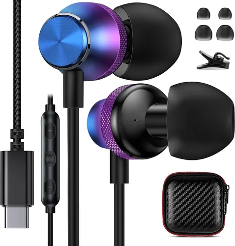 Vista 8 de Auriculares USB C para iPhone 17 16 Pro Max 15 Plus iPad 10 11 Air 5th Pixel 9a, COOYA Tipo C Auriculares con cable para Samsung S25 Ultra A16 Fold