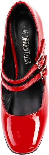 Vista 4 de DREAM PAIRS Zapatos Mary Janes de tacón medio grueso con punta cuadrada para mujer