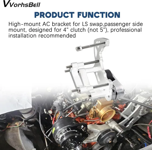Vista 6 de Kit de Soporte de Compresor AC R4 de Intercambio LS con Tensor Compatible con LSX, LS2 LS3 LS6 LQ4 LQ9 L92 L99 Camiones/SUV Vortec GM R4 Compresor