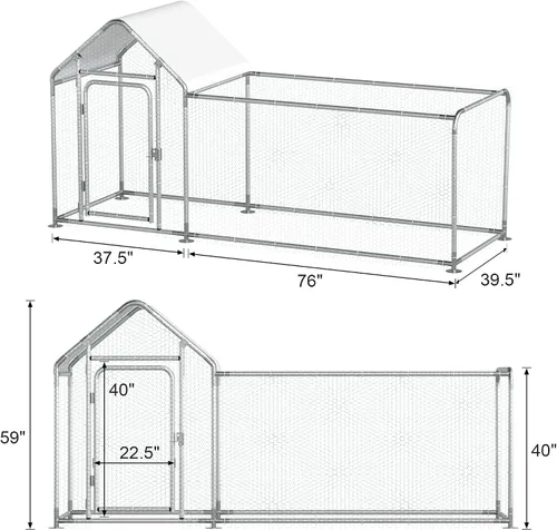 Vista 6 de Gallinero de metal, gallinero con cubierta impermeable y anti-UV, jaula de aves de corral con puerta con cerradura, gallinero para gallinas de pato