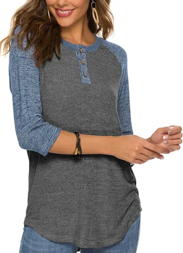 Vista 4 de HOCOSIT - Camiseta básica de verano para mujer con cuello redondo, estilo novio y manga raglán