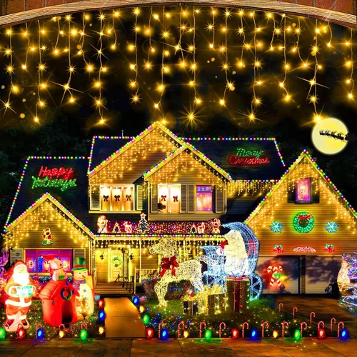 Vista 7 de Hezbjiti - Luces de Navidad para decoración al aire libre, 1600 luces LED de 164 pies, 8 modos, 320 gotas, guirnalda de luces para decoración